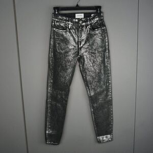 Frame Women's Jeans Le High Skinny Crop Jeans in Coated Chrome Noir size 24